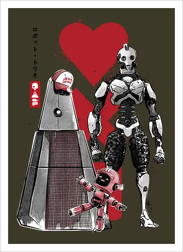Three robots sumi e