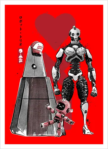 Three robots sumi e