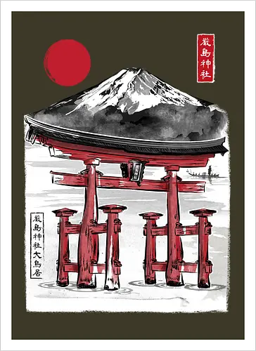 Torii of Itsukushima Shrine sumi e