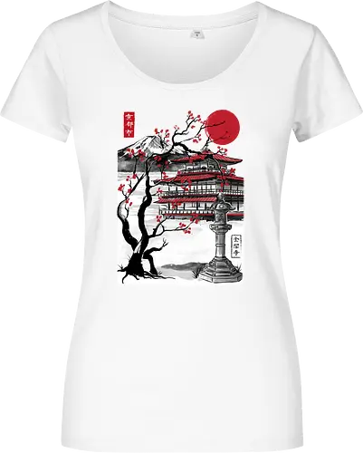 Temple of the Golden Pavilion sumi e - japan, sumi-e, shrine, temple, art - Women T-Shirt