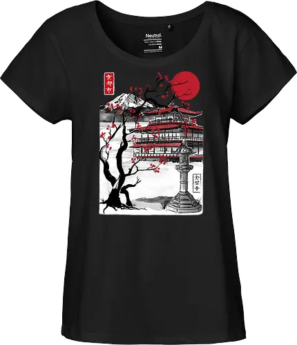 Temple of the Golden Pavilion sumi e - japan, sumi-e, shrine, temple, art - Fairtrade Girl Shirt