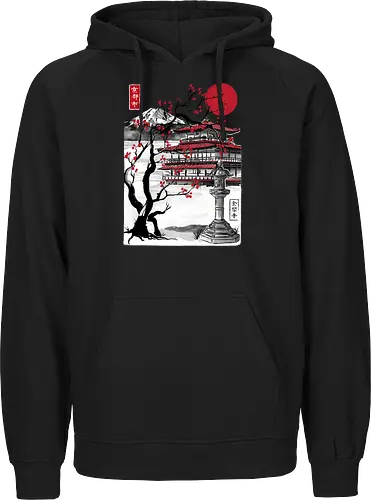 Temple of the Golden Pavilion sumi e - japan, sumi-e, shrine, temple, art - Fairtrade Hoodie
