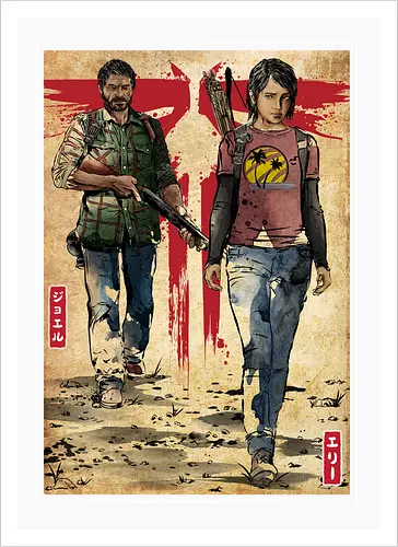 Joel and Ellie woodblock