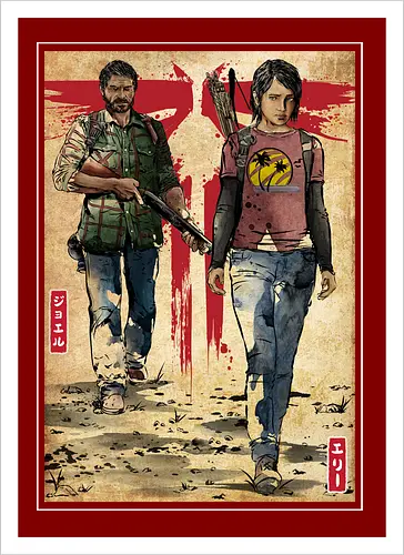 Joel and Ellie woodblock