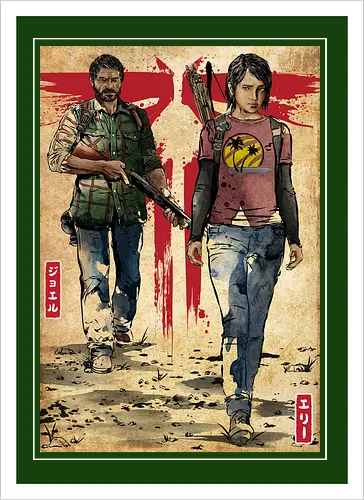 Joel and Ellie woodblock