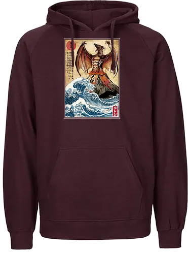 Fire pteranodon in Japan - pteranodon, dinosaur, kanagawa, Volcano, grt wave - Fairtrade Hoodie
