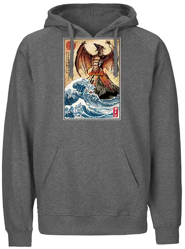 Fire pteranodon in Japan - pteranodon, dinosaur, kanagawa, Volcano, grt wave - Fairtrade Hoodie