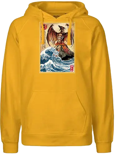 Fire pteranodon in Japan - pteranodon, dinosaur, kanagawa, Volcano, grt wave - Fairtrade Hoodie