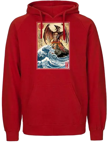 Fire pteranodon in Japan - pteranodon, dinosaur, kanagawa, Volcano, grt wave - Fairtrade Hoodie