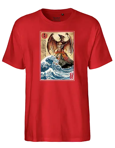 Fire pteranodon in Japan - pteranodon, dinosaur, kanagawa, Volcano, grt wave - Fairtrade T-Shirt