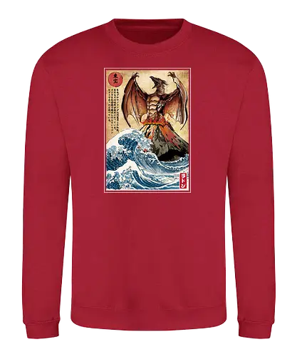 Fire pteranodon in Japan - pteranodon, dinosaur, kanagawa, Volcano, grt wave - Sweatshirt