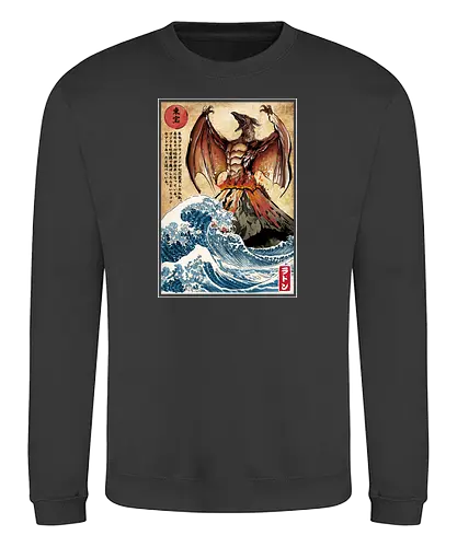 Fire pteranodon in Japan - pteranodon, dinosaur, kanagawa, Volcano, grt wave - Sweatshirt
