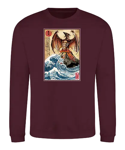 Fire pteranodon in Japan - pteranodon, dinosaur, kanagawa, Volcano, grt wave - Sweatshirt