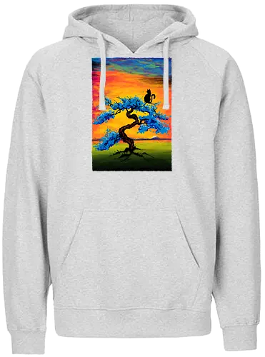 Cat watching the sunset - cat, tree, sunset, butiful - Fairtrade Hoodie