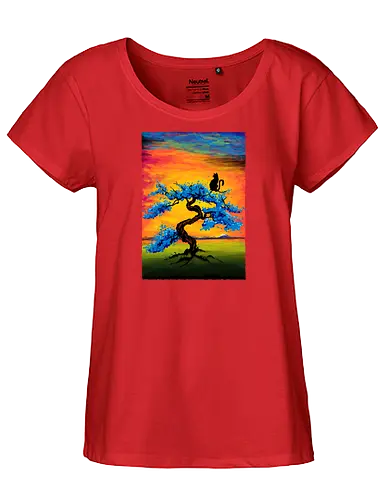 Cat watching the sunset - cat, tree, sunset, butiful - Fairtrade Girl Shirt