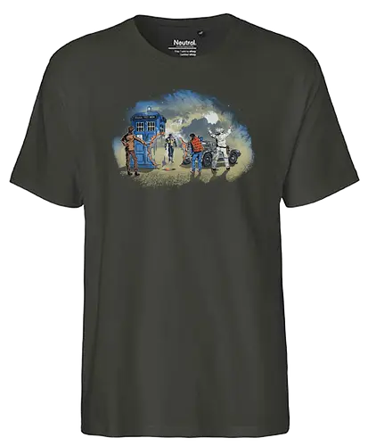 Somewhere in Time - timetravel, time, timolord, tardis, future, back, mcfly, doc, mashup, robot - Fairtrade T-Shirt