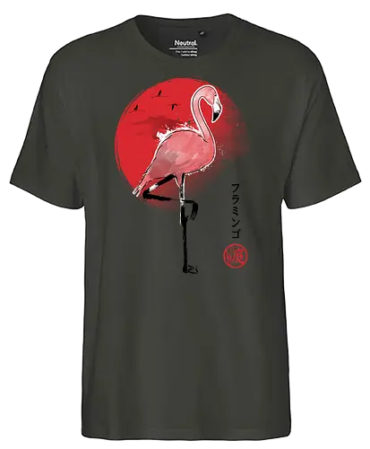 Flamingo sumi e - flamingo, art, sun - Fairtrade T-Shirt