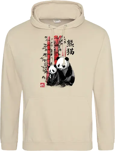 Panda and cub sumi e