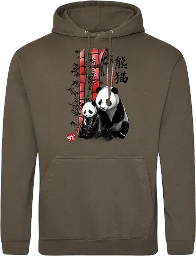 Panda and cub sumi e