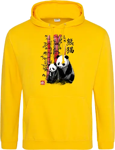 Panda and cub sumi e