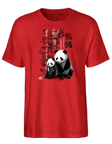 Panda and cub sumi e - panda, bamboo, br - Fairtrade T-Shirt