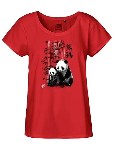 Panda and cub sumi e - panda, bamboo, br - Fairtrade Girl Shirt