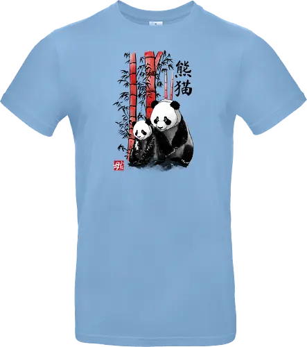 Panda and cub sumi e