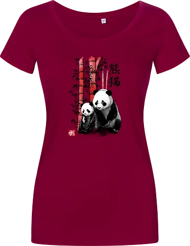 Panda and cub sumi e