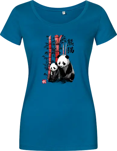 Panda and cub sumi e