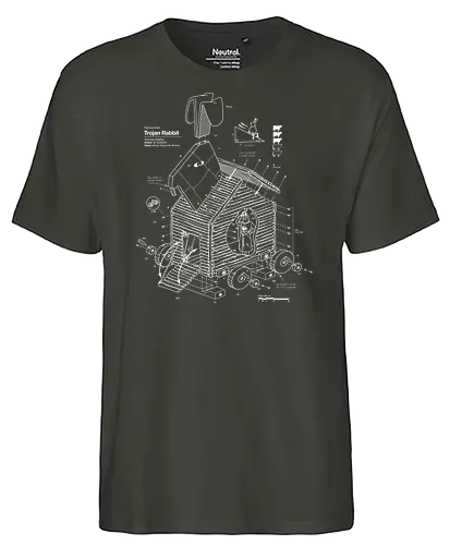 Trojan Rabbit - monty python, Wooden, rabbit, kaninchen, Trojanisches Pferd, holy grail - Fairtrade T-Shirt