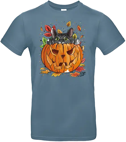 Curious cat - cat, pumpkin, kürbis, katze - Standard T-Shirt