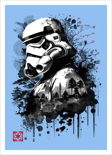 Trooper in the forest sumi e - space opera, scifi, space - Artprint