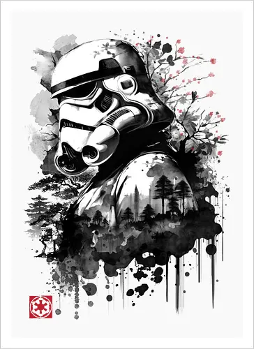 Trooper in the forest sumi e - space opera, scifi, space - Artprint