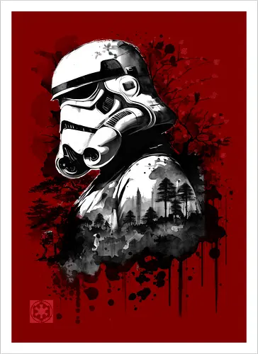 Trooper in the forest sumi e - space opera, scifi, space - Artprint
