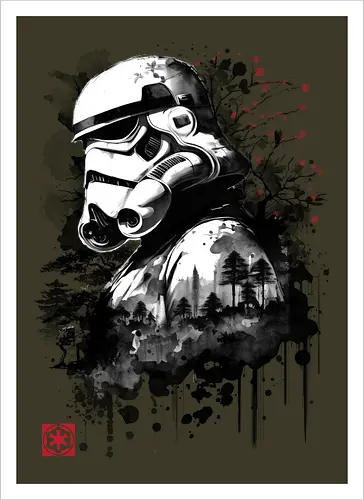 Trooper in the forest sumi e - space opera, scifi, space - Artprint