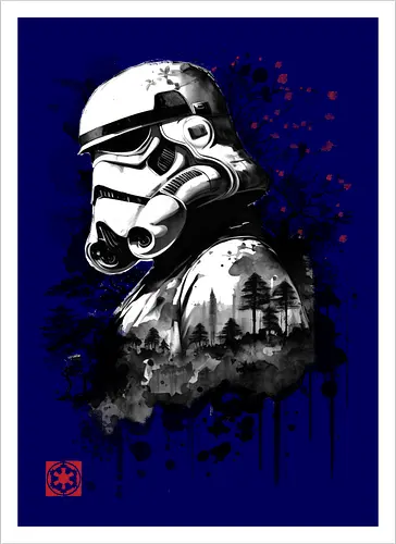 Trooper in the forest sumi e - space opera, scifi, space - Artprint
