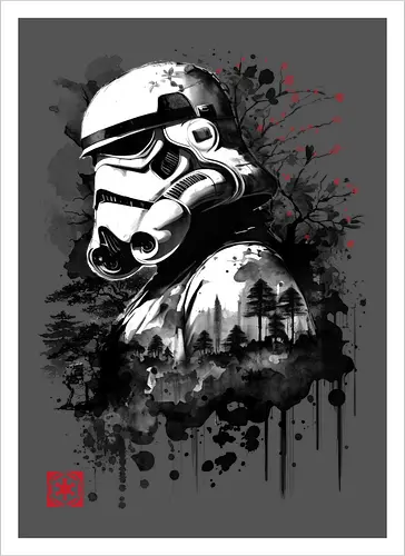 Trooper in the forest sumi e - space opera, scifi, space - Artprint