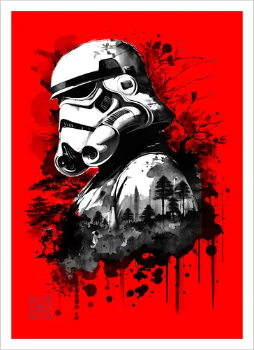 Trooper in the forest sumi e - space opera, scifi, space - Artprint