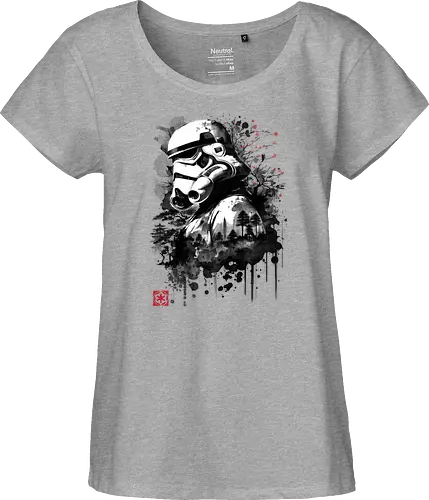 Trooper in the forest sumi e - space opera, scifi, space - Fairtrade Girl Shirt