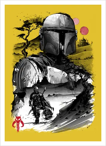 The bounty hunter in the desert sumi e