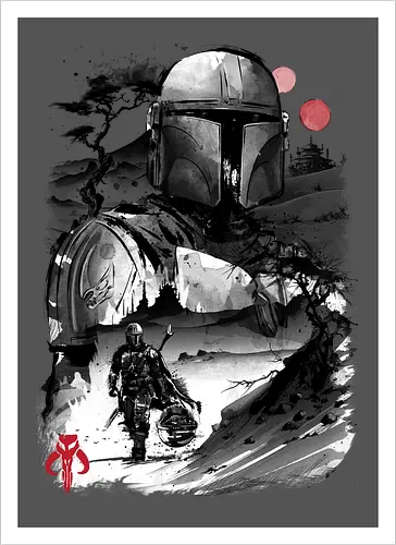 The bounty hunter in the desert sumi e