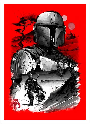The bounty hunter in the desert sumi e
