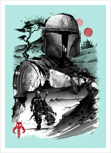 The bounty hunter in the desert sumi e