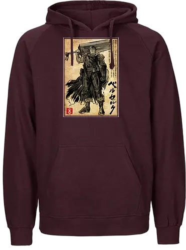 Black swordsman woodblock - japan, anime - Fairtrade Hoodie