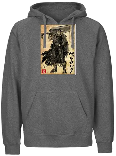 Black swordsman woodblock - japan, anime - Fairtrade Hoodie