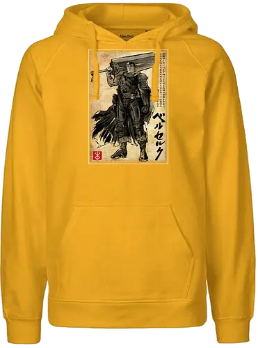Black swordsman woodblock - japan, anime - Fairtrade Hoodie