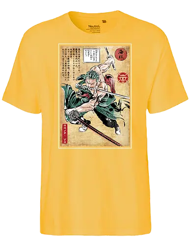 Pirate hunter woodblock - anime, manga, straw hat pirates, luffy - Fairtrade T-Shirt