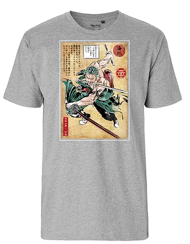 Pirate hunter woodblock - anime, manga, straw hat pirates, luffy - Fairtrade T-Shirt