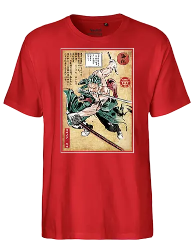 Pirate hunter woodblock - anime, manga, straw hat pirates, luffy - Fairtrade T-Shirt