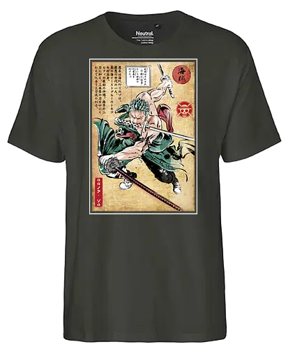 Pirate hunter woodblock - anime, manga, straw hat pirates, luffy - Fairtrade T-Shirt